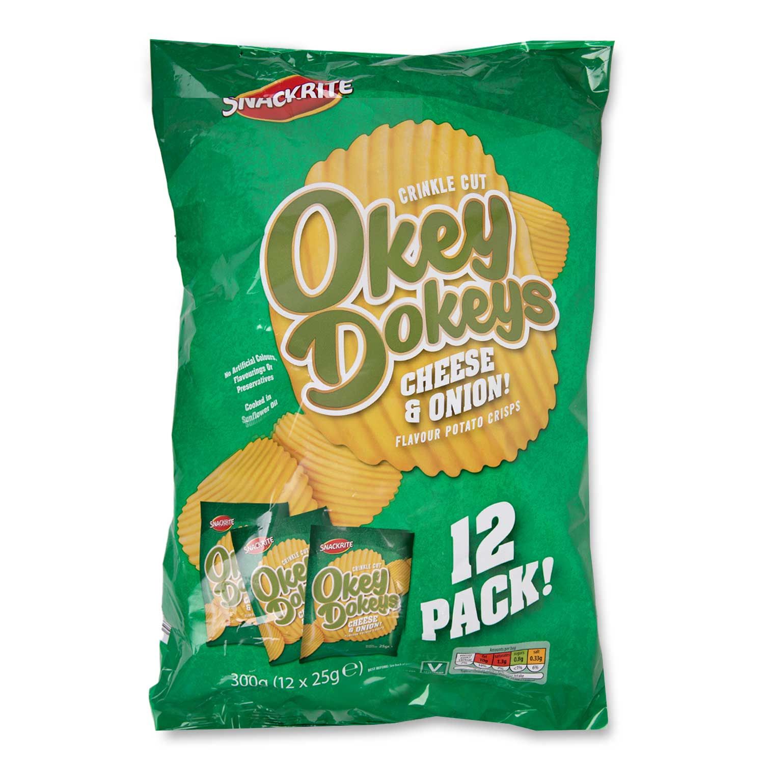 Crinkle Cut Okey Dokeys Cheese & Onion! Crisps 12x25g Snackrite